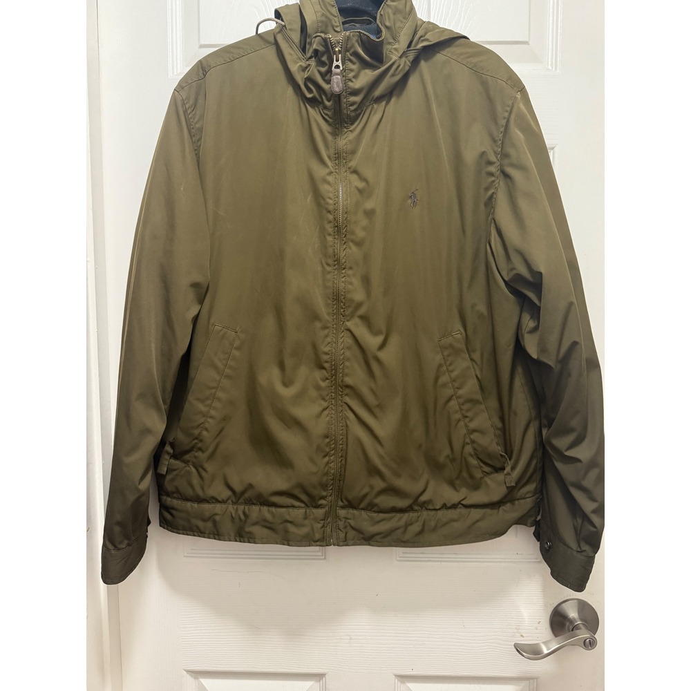Vintage Polo Ralph Lauren Olive Green Jacket Hood Fleece- Size L